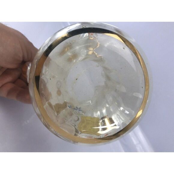 VTG Floral Painted Yellow Glass Pitcher Gold Trim 7.25" - Picture 9 of 12